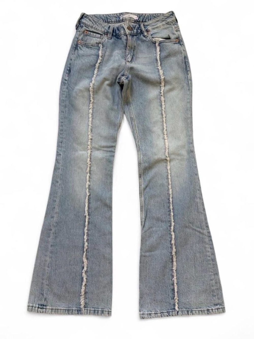 Garage Light Blue Frayed-Seam low rise Flare Jeans
